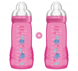 Mam Easy Active Baby Bottle Πλαστικό Μπιμπερό με Θηλή Σιλικόνης 4m+ 2x330ml (365S) - Φούξια Βυθός