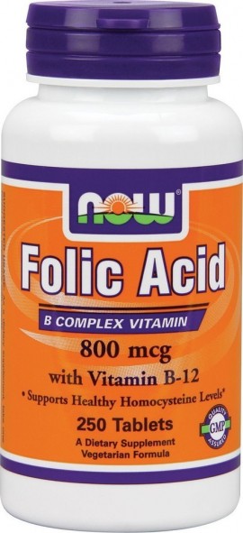 Now Folic Acid 800 mcg  w/ Vitamin B-12 Vegetarian  250 tabs