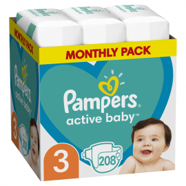 Πάνες Pampers Active Baby Νο 3 Monthly Box 208τμχ (6-10kg)