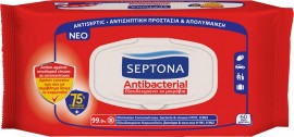 Septona Antibacterial Wipes Αντιβακτηριδιακά Μαντηλάκια Mε 75% Οινόπνευμα 60τμχ