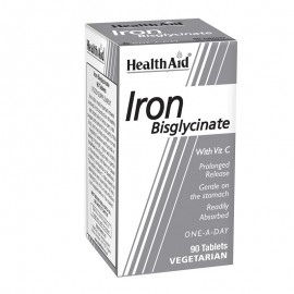Health Aid Iron Bisglycinate Συμπλήρωμα Διατροφής Σιδήρου Με Βιταμίνη C Βραδείας Αποδέσμευσης 90 ταμπλέτες