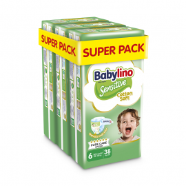 Βρεφική πάνα Babylino Sensitive Cotton Soft No6 13-18 Kg SUPER PACK 114 τμχ (3X38)