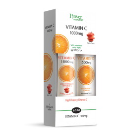 Power Of Nature Vitamin C 1000mg με Στέβια & Γεύση Μήλο 24 Αναβράζοντα Δισκία & Δώρο Vitamin C 500mg 20 Αναβράζοντα Δισκία