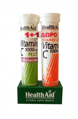 Health Aid Vitamin C 1000mg Plus Echinacea + Vitamin C Με γεύση Πορτοκάλι 1000mg 2 Χ 20 Αναβράζοντα Δισκία