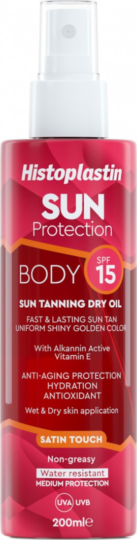 Histoplastin Sun Body Sun Tannning Dry Oil Satin Touch Ξηρό Λάδι SPF15 200ml