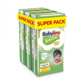 Βρεφική πάνα Babylino Sensitive Cotton Soft No5+ 12-17 Kg SUPER PACK 126 τμχ (3Χ42)
