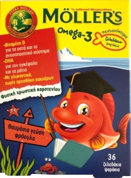 Mollers Omega-3 Ζελεδάκια Ψαράκια με γεύση Φράουλα 36τμχ