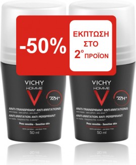Vichy Promo Anti Transpirant 72h Roll On, Ανδρικό Αποσμητικό με Άρωμα,  2x50ml