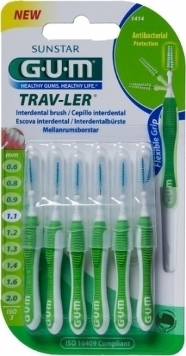 Gum Trav-ler Interdental Brush Μεσοδόντιο Βουρτσάκι 1,1mm Πράσινο 6 τμχ (no.1414)