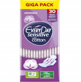 EveryDay Σερβιέτες Sensitive with Cotton MAXI NIGHT Ultra Plus GIGA PACK 30τμχ