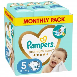 Pampers Βρεφικές Πάνες Premium Care Νο5 Monthly Pack 148τμχ (11-16kg)