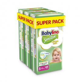 Βρεφική πάνα Babylino Sensitive Cotton Soft No5 11-16 Kg SUPER PACK 132 τμχ (3X44)