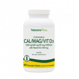 Natures Plus Bone Support Chewable Cal/Mag/Vit D3 with Vitamin K2 με γεύση Βανίλια 60 μασώμενες ταμπλέτες