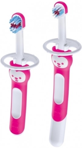 Mam Learn To Brush Σετ με εκπαιδευτική & βρεφική οδοντόβουρτσα Ροζ 5m+ (608)2τμχ