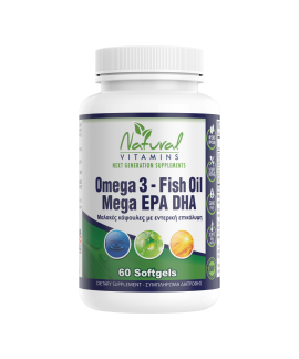 Natural Vitamins Omega 3 - Fish Oil Mega EPA DHA 60softgels