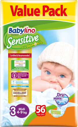 Βρεφική πάνα Babylino Sensitive Value Pack No3 4-9 Kg 56τμχ