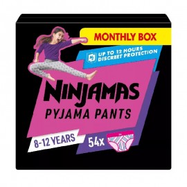 Pampers Πάνες Ninjamas Pyjama Night Pants Monthly Pack 54 τεμ. για Κορίτσια 8-12 ετών (27-43kg)