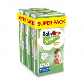 Βρεφική πάνα Babylino Sensitive Cotton Soft No4+ 10-15 Kg SUPER PACK 138 τμχ (3X46)