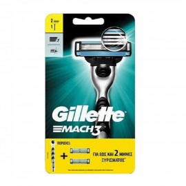 Gillette Mach3 Ξυραφάκι με Ανταλλακτικές Κεφαλές 3 Λεπίδων και Λιπαντική Ταινία 2τμχ