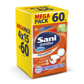 Sani Ανοιχτή πάνα ακράτειας Sani Sensitive Medium No2 Mega Pack 60τεμ Value Pack (4x15τμχ)