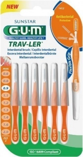 Gum Travler Interdental Brush Μεσοδόντιο Βουρτσάκι 0,9mm Πορτοκαλί, 6 τμχ (1412)
