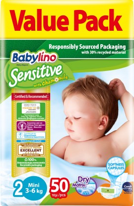 Βρεφική πάνα Babylino Sensitive Value Pack No2 3-6 Kg 50τμχ