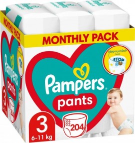 Pampers Monthly Πάνες Βρακάκι Pants No. 3 για 6-11kg 204τμχ
