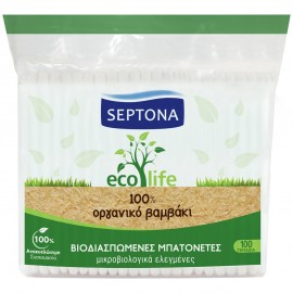 Septona Ωτοκαθαριστές Eco Life Μπατονέτες σε Σακουλάκι 100% Βαμβακερές Οικολογικές, 100τεμ