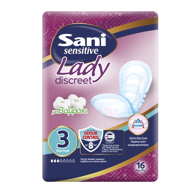Sani  Σερβιέτες Ακράτειας Lady Normal No3 με Βαμβάκι 16τμχ