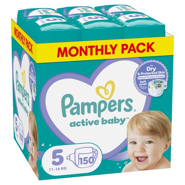 Pampers Πάνες Active Baby Μέγεθος 5 (11-16kg) 150 Πάνες