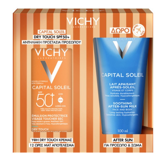 Vichy Promo Pack Capital Soleil Dry Touch SPF50+ Αντηλιακή Κρέμα Προσώπου για Ματ Αποτέλεσμα 50ml με ΔΩΡΟ After Sun για Πρόσωπο & Σώμα 100ml