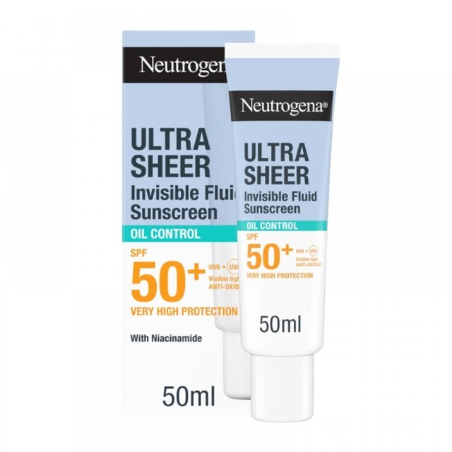 Neutrogena Ultra Sheer Invisible Fluid Sunscreen Oil Control SPF50+ Αντηλιακό Γαλάκτωμα Προσώπου για Λιπαρές Επιδερμίδες, 50ml