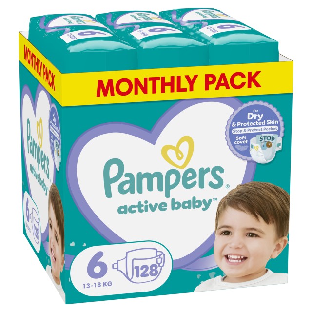 Pampers Πάνες Active Baby Μεγ. 6 (13-18kg) 128 Πάνες