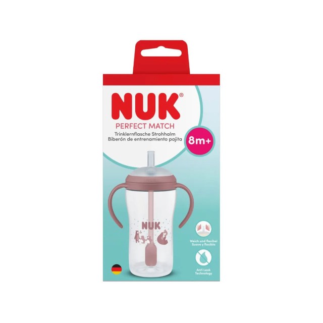 Nuk Perfect Match Εκπαιδευτικό Ποτήρι με Καλαμάκι Σιλικόνης 8m+ Αρκούδα 260ml