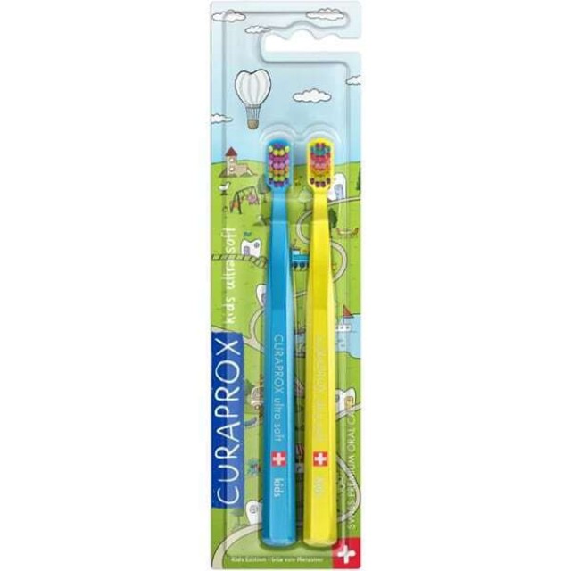 Curaprox Kids Ultra Soft Toothbrush Μαλακή Οδοντόβουρτσα για Παιδιά, 2τμχ