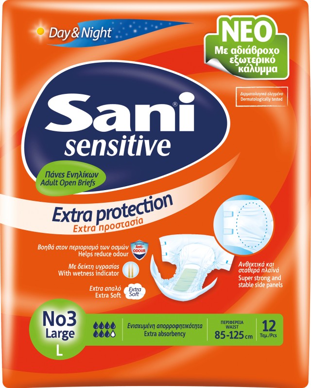 Ανοιχτή Πάνα Ακράτειας Sani Sensitive large No 3 (12 τεμ)