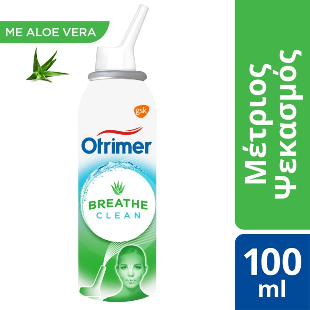 Otrimer Breathe Clean με Aloe Vera, Φυσικό Ισότονο Διάλυμα Θαλασσινού Νερού, Μέτριος Ψεκασμός 100ml.
