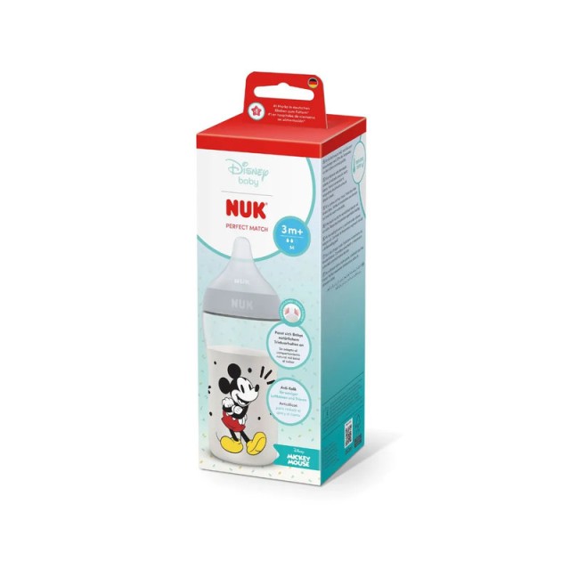 Nuk Perfect Match Μπιμπερό Πλαστικό 3m+ με Δείκτη Ελέγχου Θερμοκρασίας Mickey Mouse 260ml