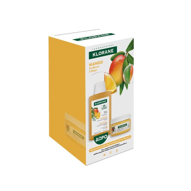 Klorane Promo Mangue Hair Mask Επανορθωτική Μάσκα Μαλλιών με Βούτυρο Μάνγκο 150ml & Δώρο Nourishing Dry Hair Shampοo Σαμπουάν για Ξηρά Μαλλιά με Μάνγκο 200ml