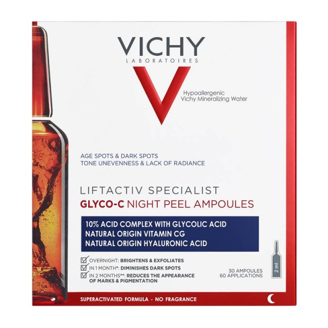 Vichy Liftactiv Specialist Glyco-C Night Peel Αντιγηραντικό Serum Προσώπου με Βιταμίνη C για Λεύκανση & Πανάδες 30x2ml