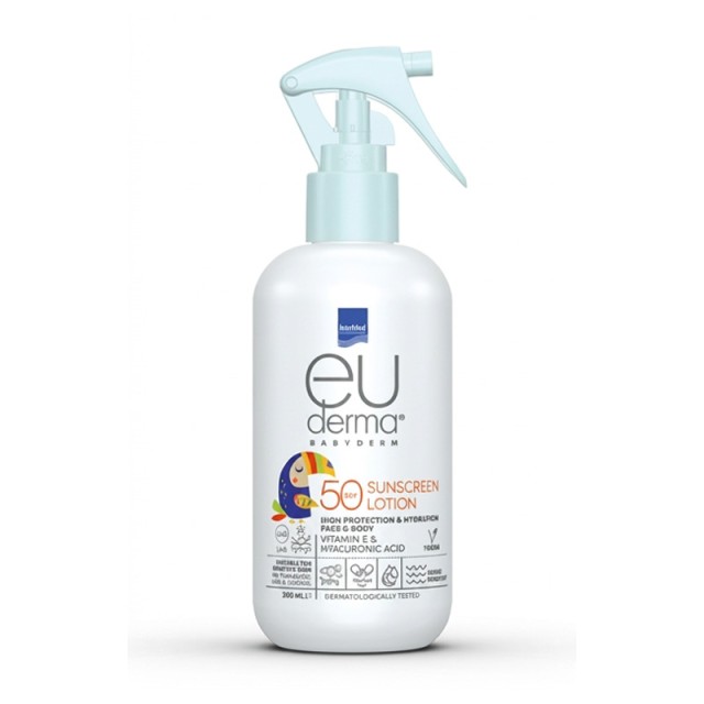 Intermed Euderma Baby Lotion Λεπτόρρευστο Βρεφικό Αντηλιακό Γαλάκτωμα Spray για Πρόσωπο & Σώμα SPF50 200ml