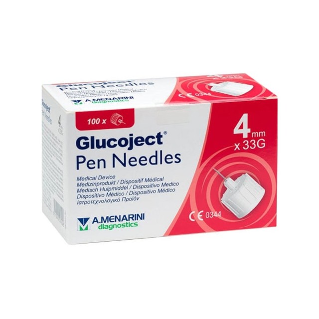 Menarini Glucoject Pen Needles Βελόνες Ινσουλίνης 4mm x 33g 100 τεμάχια
