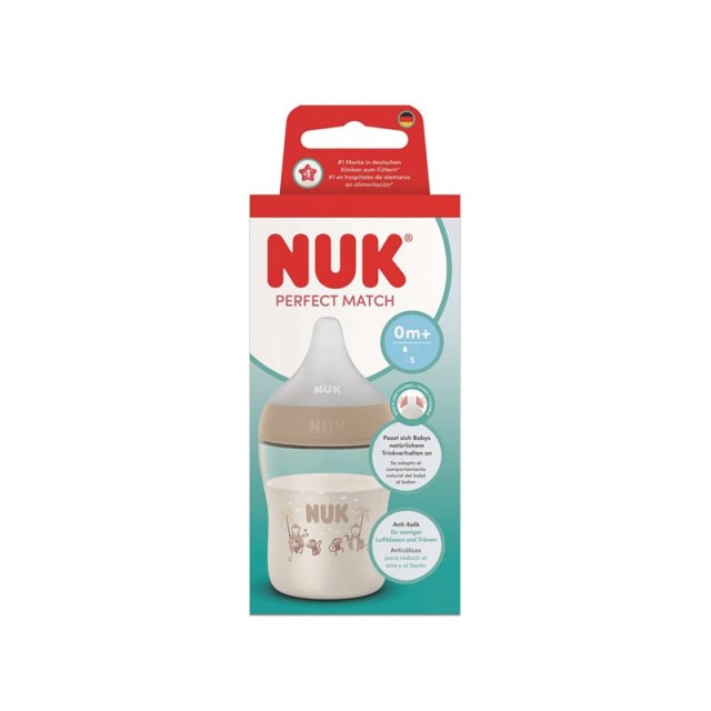 Nuk Perfect Match Anti-Colic Πλαστικό Μπιμπερό με Μαλακή Θηλή Σιλικόνης και Δείκτη Ελέγχου Θερμοκρασίας Monkey 0m+ 150ml