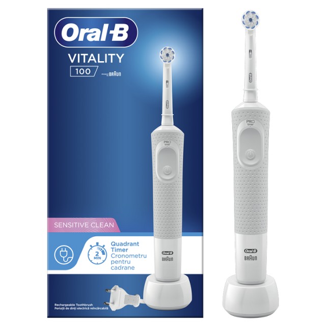 Oral-B Vitality 100 Sensitive Clean Λευκή Ηλεκτρική Οδοντόβουρτσα 1τεμ