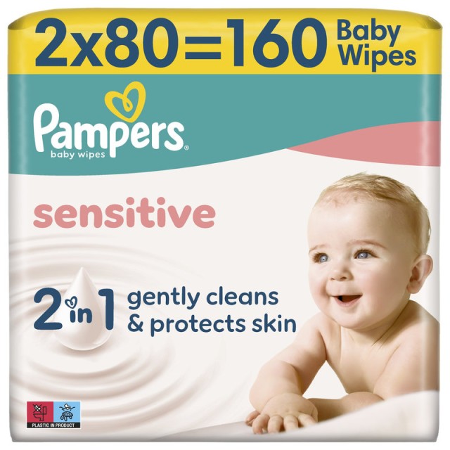 Pampers Sensitive Μωρομάντηλα 2 Συσκευασίες x 80 Μωρομάντηλα (160 τεμάχια)