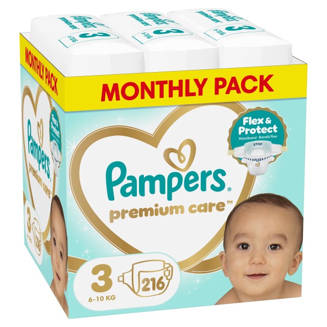 Πάνες Pampers Premium Care Monthly Pack Νο3 (6-10kg) 216τμχ
