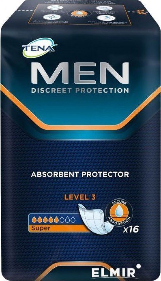Tena Men Absorbent Protector Level 3 Ανδρικά Επιθέματα Ακράτειας, 16 τεμάχια