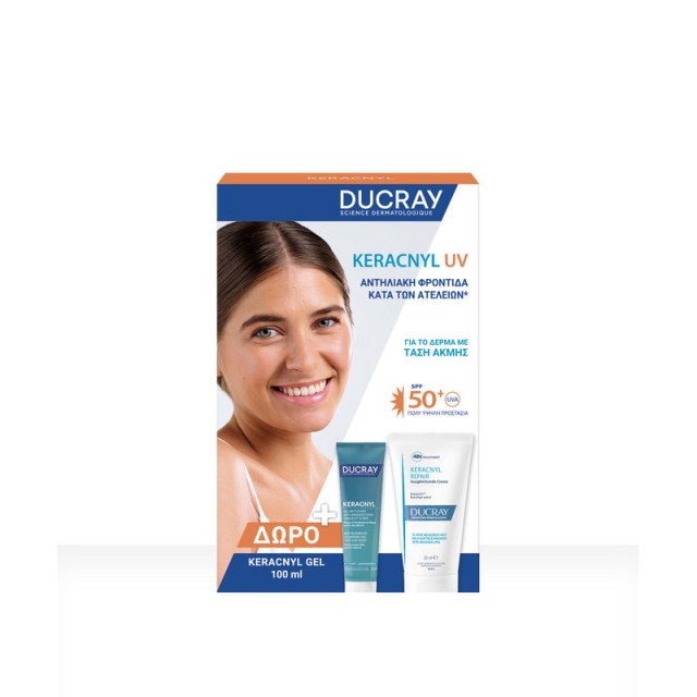 Ducray Promo Keracnyl UV SPF50+ Fluid Λεπτόρρευστη Αντηλιακή Κρέμα για Δέρμα με Τάση Ακμής, 50ml & Δώρο Keracnyl Foaming Gel for Face & Body Αφρίζον Τζελ Καθαρισμού 100ml