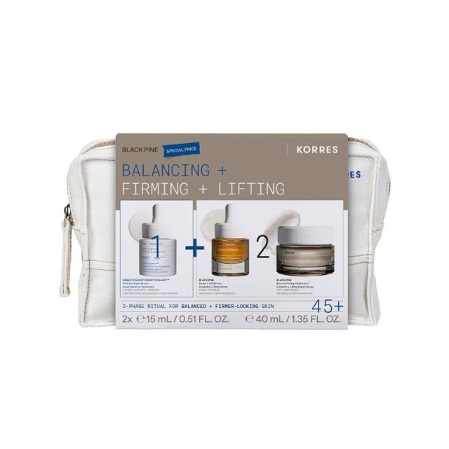 Korres Promo Black Pine Balancing, Firming & Lifting Σετ Περιποίησης για Ενυδάτωση και Σύσφιξη με Smart Yoghurt Super Serum με Προβιοτικά 15ml, Black Pine Ορός Προσώπου για Σύσφιγξη & Ανόρθωση 15ml & Bounce Firming Moisturizer Κρέμα Προσώπου για Σύσφιγξη 