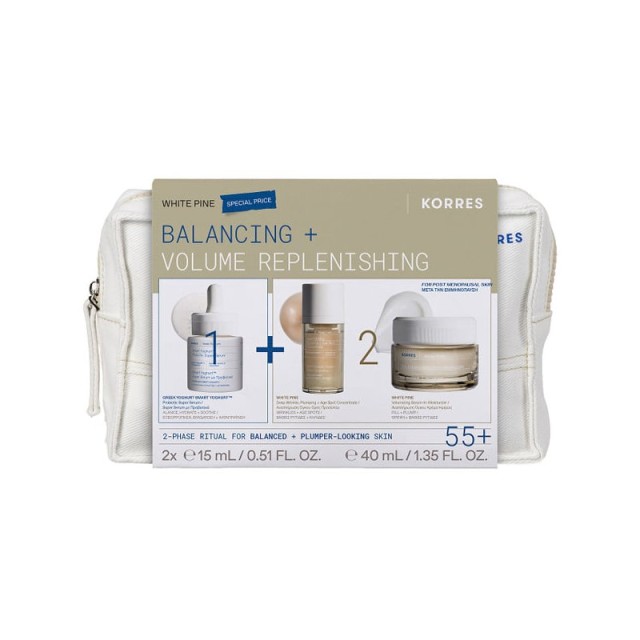 Korres Promo Λευκή Πεύκη Balancing & Volume Replenishing Σετ Περιποίησης Εντατικής Ενυδάτωσης με Smart Yoghurt Super Serum με Προβιοτικά 15ml, White Pine Deep Wrinkle Plumping & Age Spot Ορός Αναπλήρωσης Όγκου 15ml, Volumizing Serum-in-Moisturizer Κρέμα